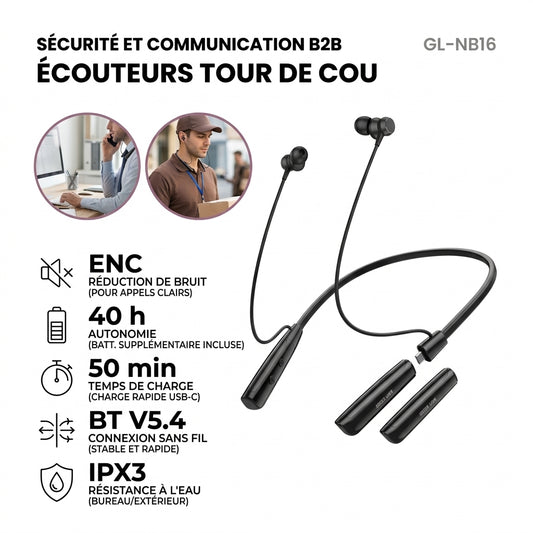 Green Lion Florida GL-NB16 - Neckband Bluetooth V5.4 Noir