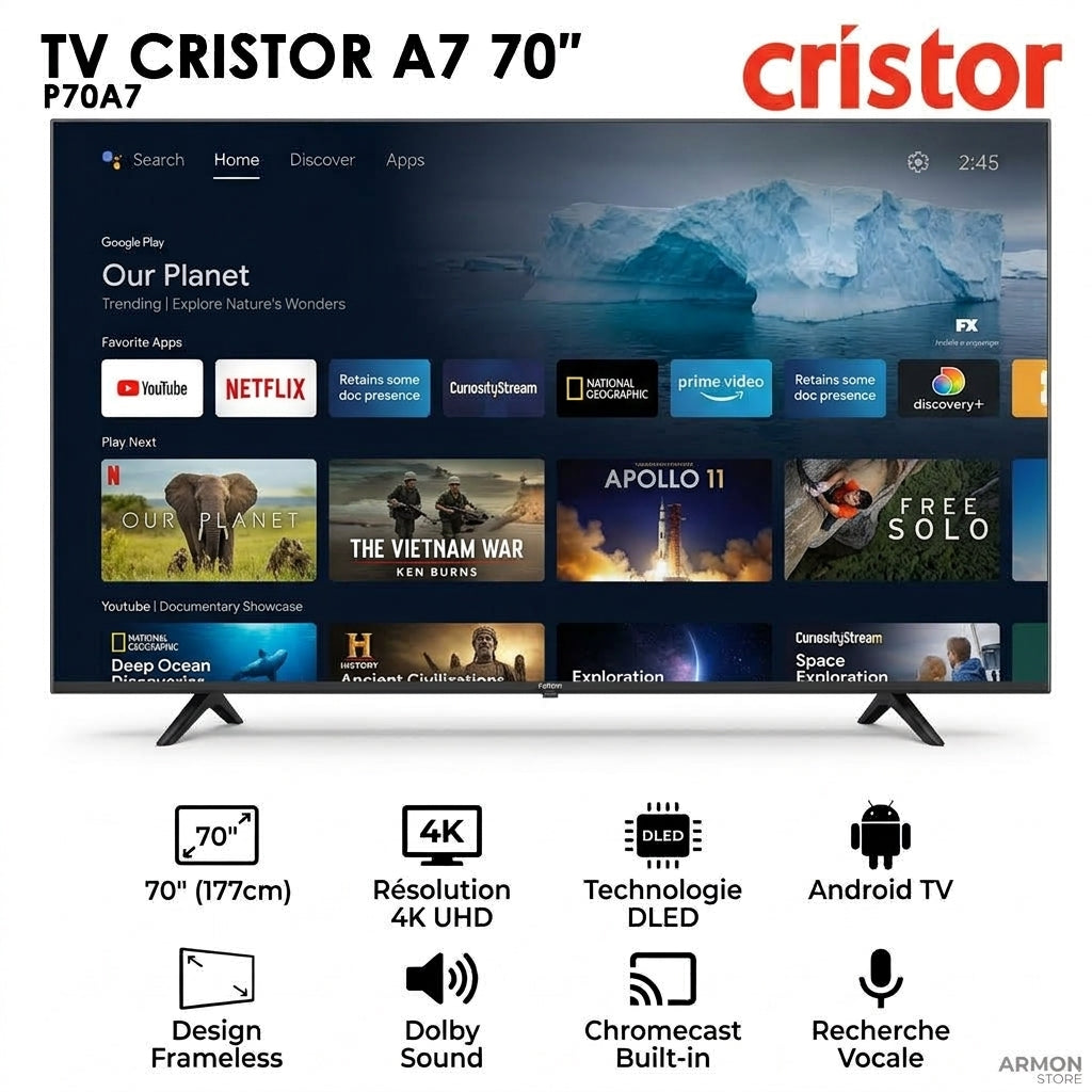 Cristor P70A7 – Téléviseur 70 Pouces 4K UHD Smart TV (Android TV)