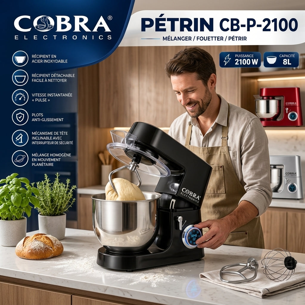 COBRA CB-P2100 – Pétrin Double Circuit - Puissance 2100 W (Avec pèse-aliment)