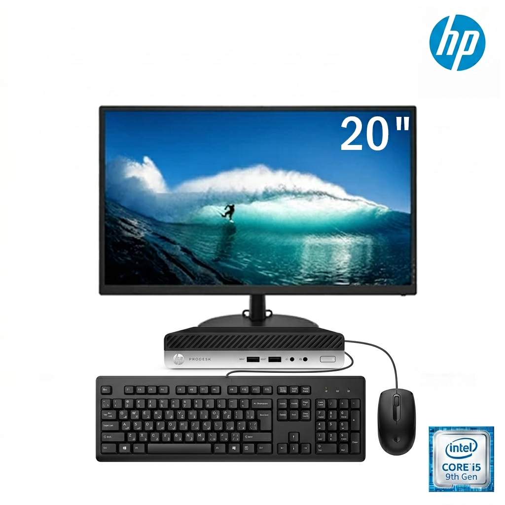 HP ProDesk 400 G5 Mini avec Ecran 20 Pouces - Core i5 9e Generation - 8GB - 256GB - Etat Excellent