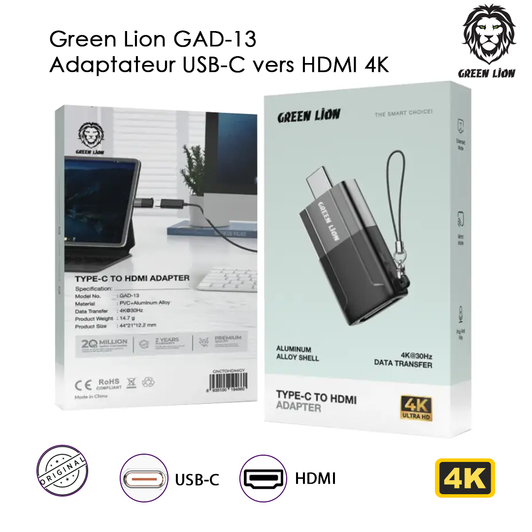 Green Lion GAD-13 - Adaptateur USB-C vers HDMI 4K@30Hz