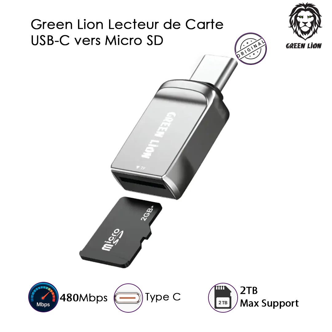 Green Lion Lecteur de Carte USB-C vers Micro SD 480Mbps