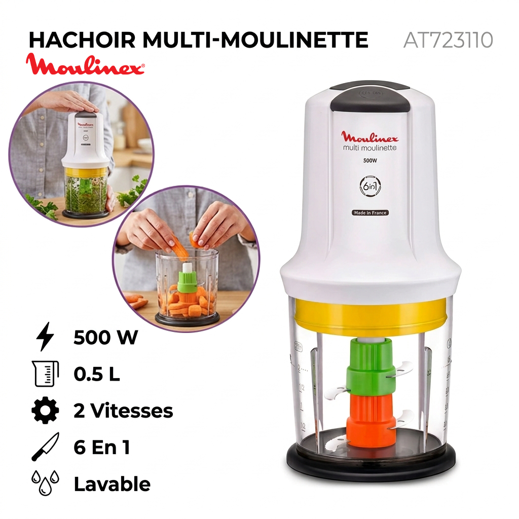Multi moulinette extra chop 6 in 1 - 2 double blades 500W AT723110