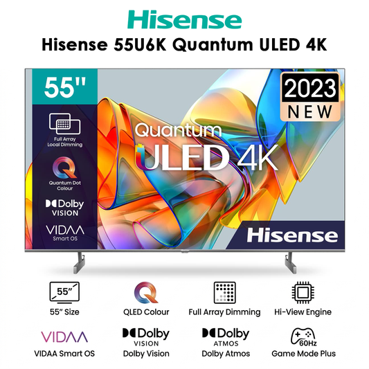 Hisense 55U6K – Téléviseur 55 Pouces 4K UHD Smart TV (Quantum ULED / Full Array Local Dimming / VIDAA OS)