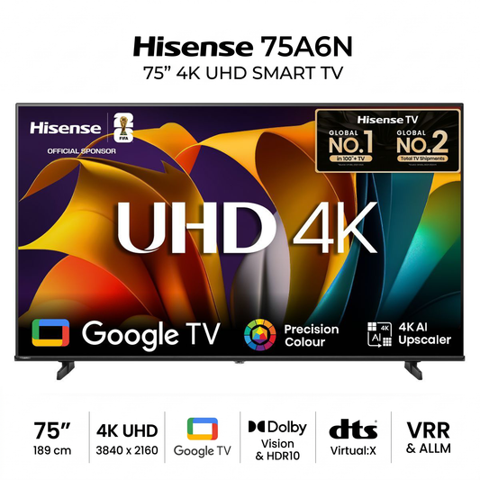 Hisense 75A6N – Téléviseur 75 Pouces 4K UHD Smart TV (Google TV / HDR10 / Dolby Vision)