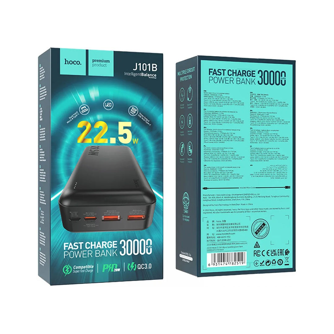 Hoco J101B – Power Bank 30 000 mAh USB avec Écran LED