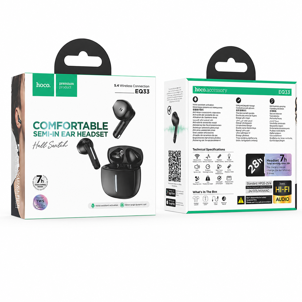 Hoco EQ33 – Écouteurs TWS Bluetooth 5.4 semi intra-auriculaires