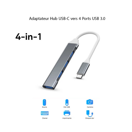 Hub USB-C 4 en 1 Pro-tech – Adaptateur 4 Ports USB 3.0 (5 Gbps)