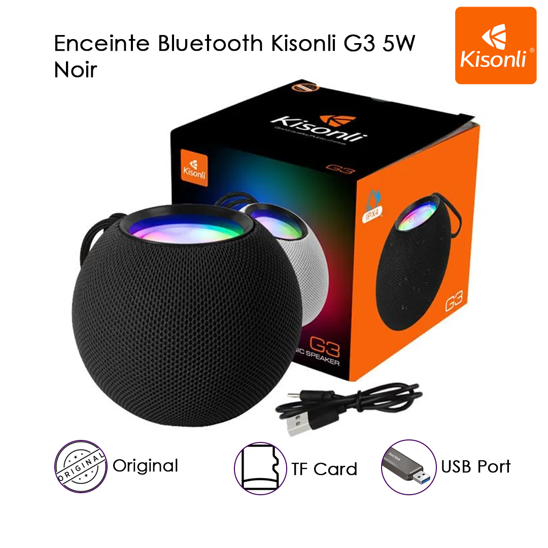 Kisonli G3 5W - Enceinte Bluetooth RGB Portable Noir