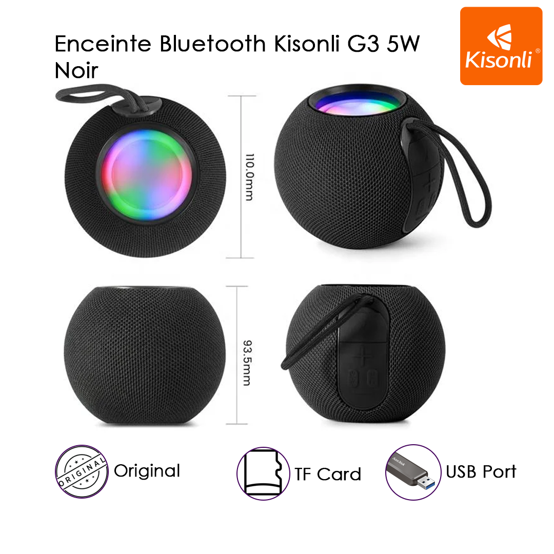 Kisonli G3 5W - Enceinte Bluetooth RGB Portable Noir