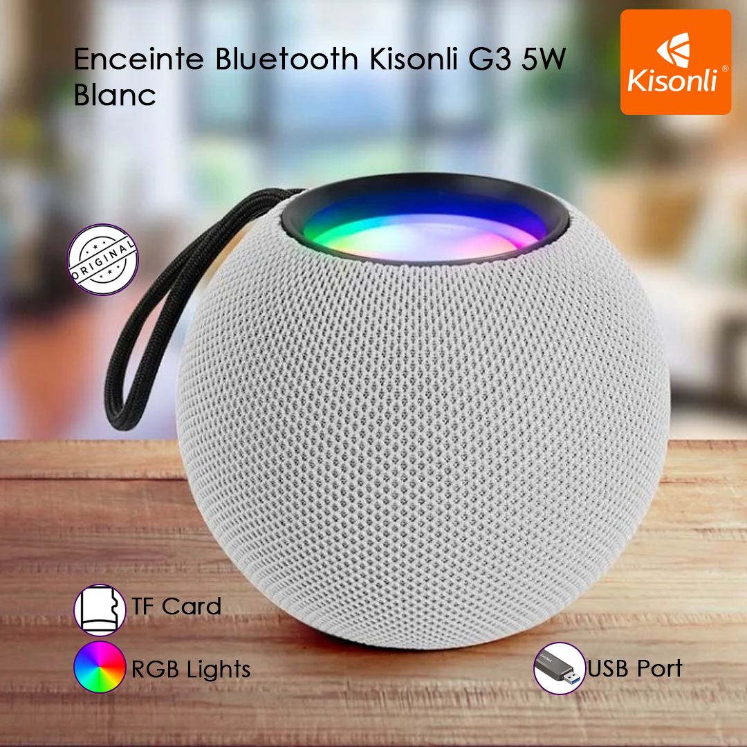Kisonli G3 5W - Enceinte Bluetooth RGB Portable Blanc