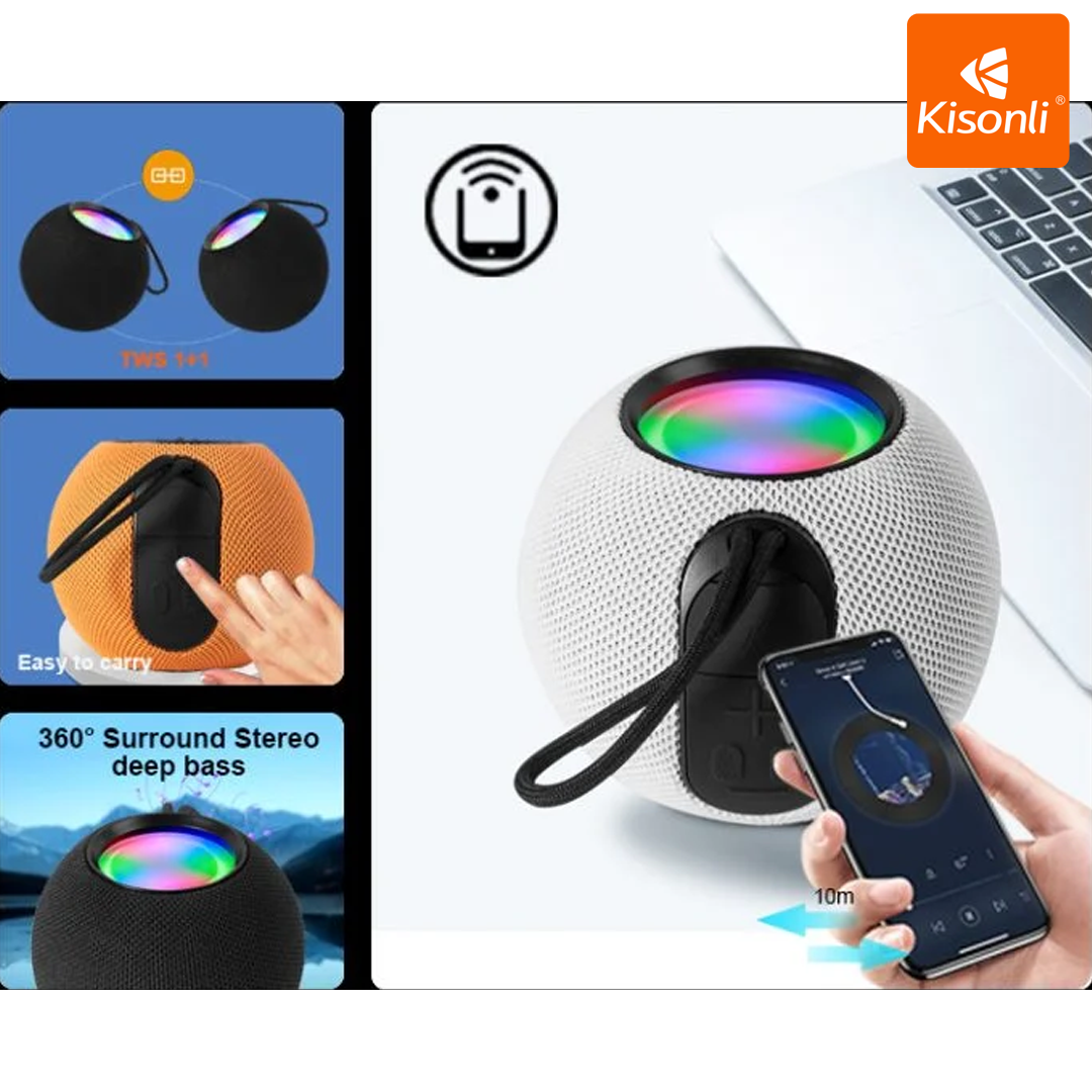 Kisonli G3 5W - Enceinte Bluetooth RGB Portable Blanc