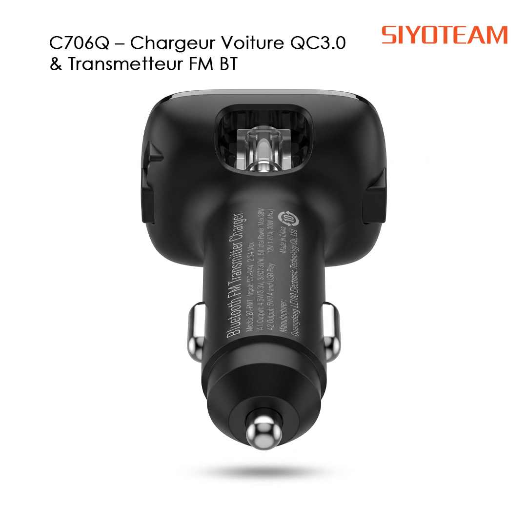 SIYOTEAM C706Q – Chargeur Voiture QC3.0 & Transmetteur FM BT