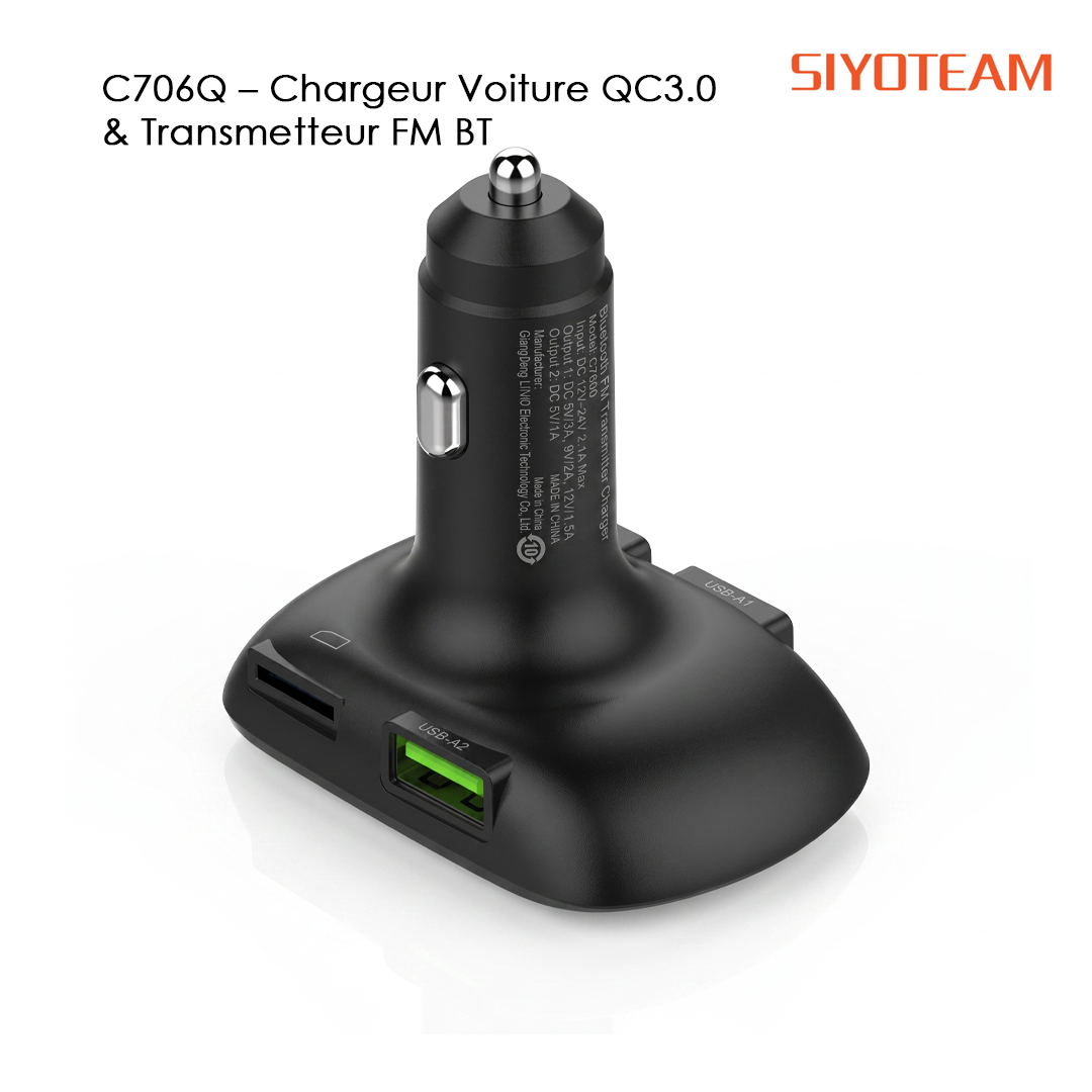 SIYOTEAM C706Q – Chargeur Voiture QC3.0 & Transmetteur FM BT