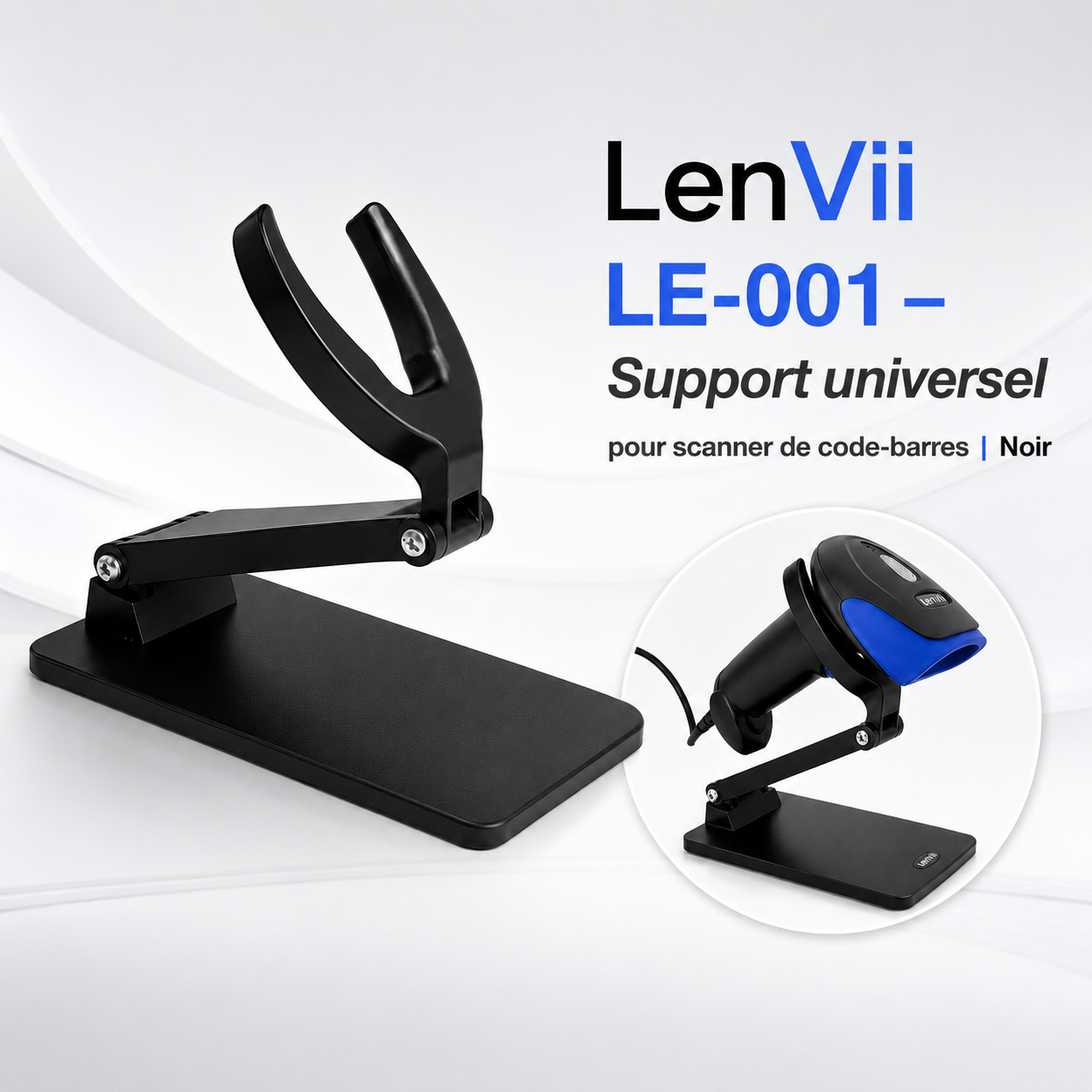 LenVii LE-001 – Support universel pour scanner de code-barres | Noir