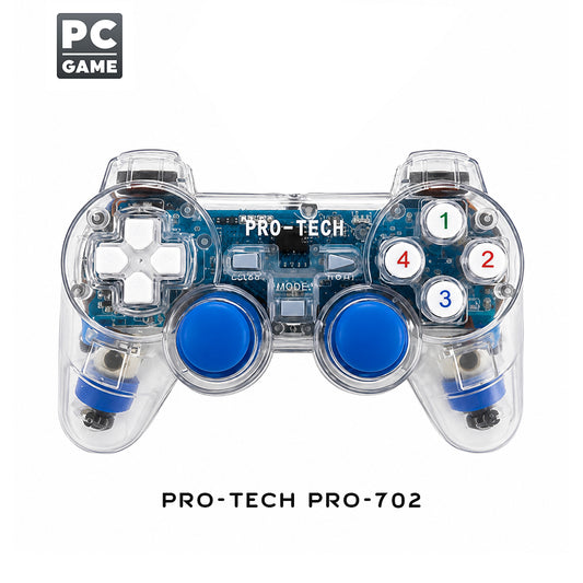 Manette de jeu PC filaire USB 2.0 vibrante transparente avec LED bleue