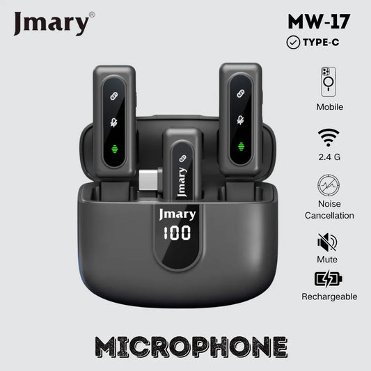 Microphone Sans Fil Jmary MW-17 (2.4G) - Double Micro avec Boîtier de Charge, Réduction de Bruit & Mode Muet