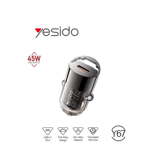 Mini Chargeur de Voiture USB-C 45W Yesido Y67 - Charge Ultra Rapide