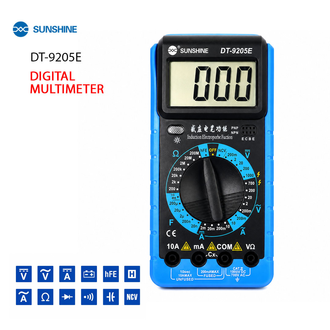 Multimètre Numérique SUNSHINE DT-9205E - Testeur Électronique Professionnel AC/DC