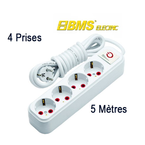 Multiprise BMS 4 Prises Cable 5M avec Interrupteur