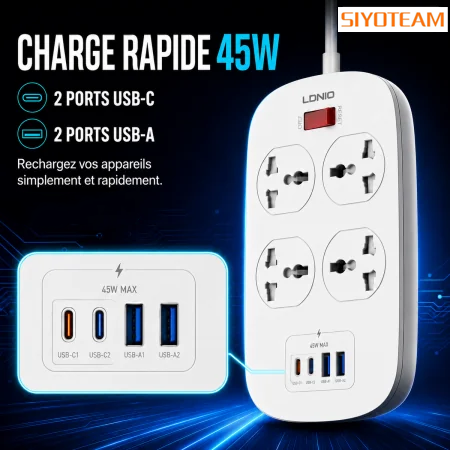Multiprise  SIYOTEAM SC4407C 2500W USB-C/USB-A