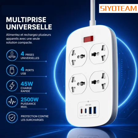 Multiprise  SIYOTEAM SC4407C 2500W USB-C/USB-A