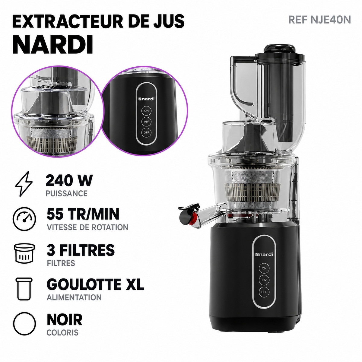 Extracteur de Jus à Mastication Lente Nardi NJE40N