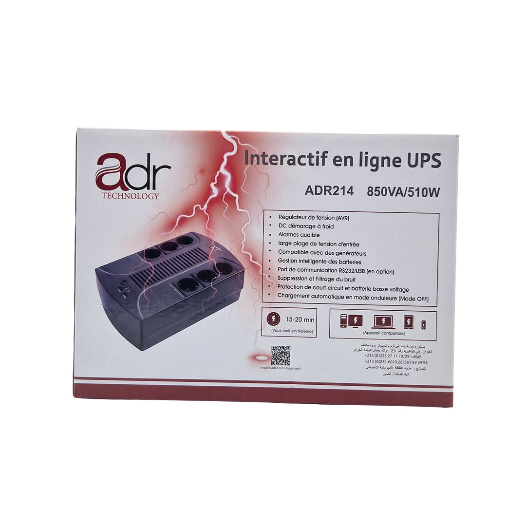 Onduleur UPS ADR214 Interactif en Ligne – 850VA / 510W | Régulateur AVR