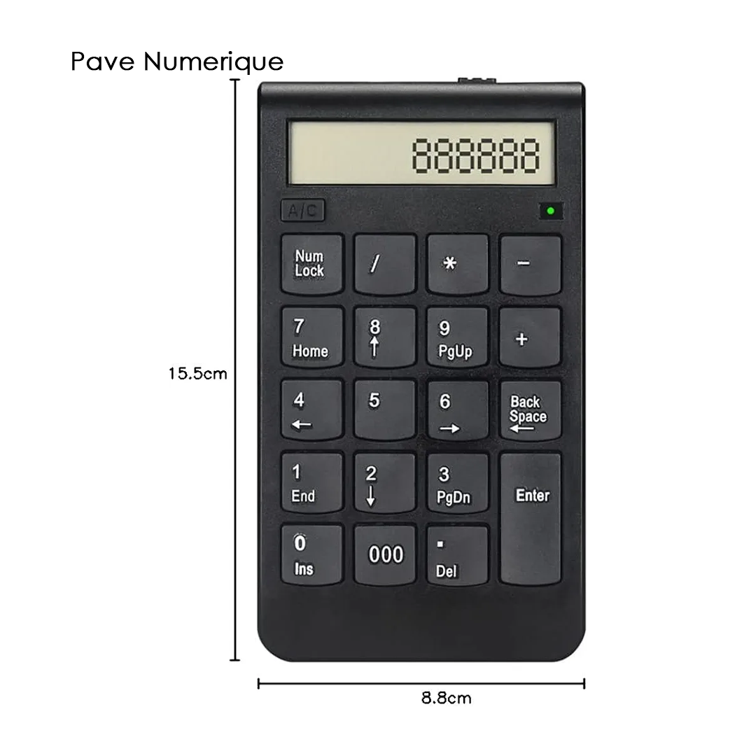 Pavé Numérique pro tech Sans Fil 2.4G avec Calculatrice LCD