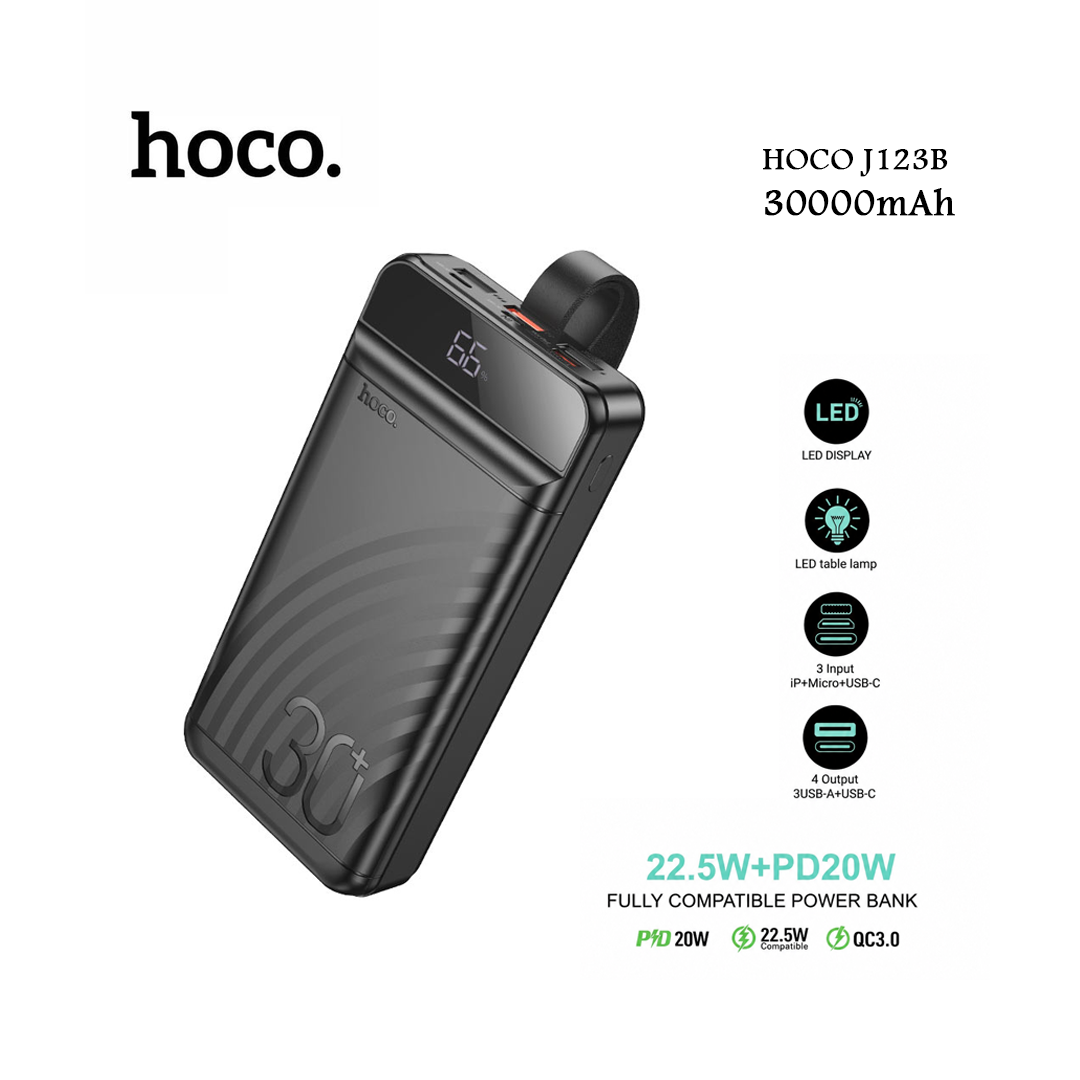 Power Bank HOCO J123B 30000mAh – PD 20W, QC 3.0, Affichage LED