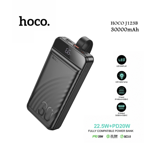 Power Bank HOCO J123B 30000mAh – PD 20W, QC 3.0, Affichage LED