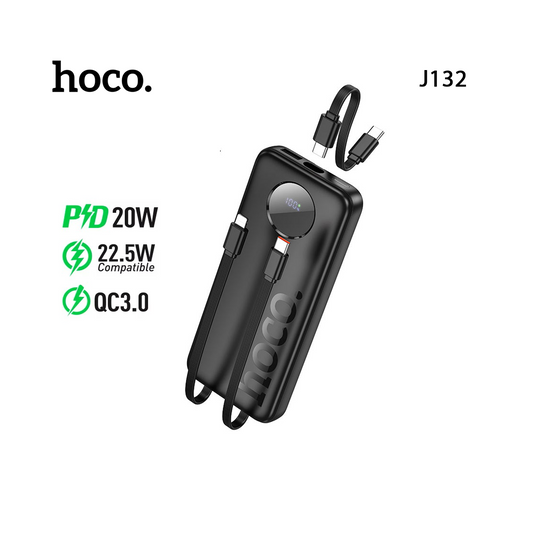 Power Bank HOCO J132 10000mAh 22.5W + PD 20W avec Câbles Intégrés et Écran LED