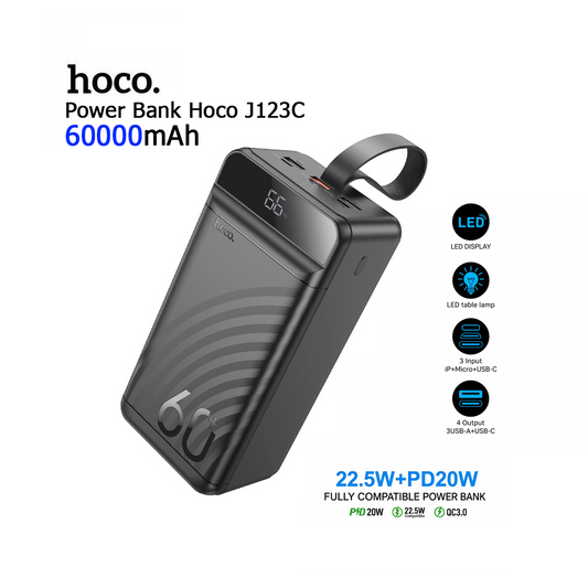Power Bank Hoco J123C 60000mAh - Charge Super Rapide 22.5W (PD20W / QC3.0)