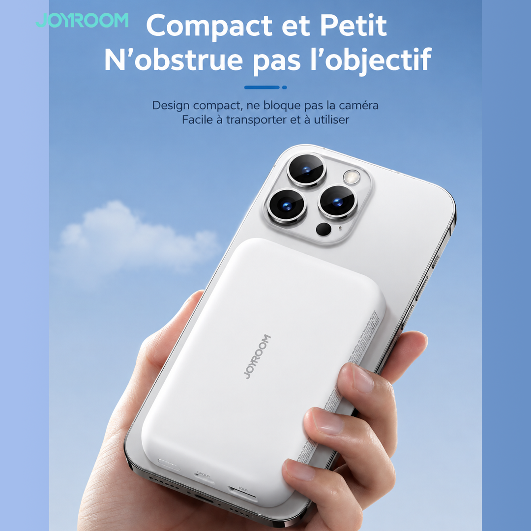 Power Bank JOYROOM JR-W020, 10000mAh, charge magnétique sans fil 15W et PD 20W filaire. Facture pro et SAV chez ARMON STORE. Livraison rapide !