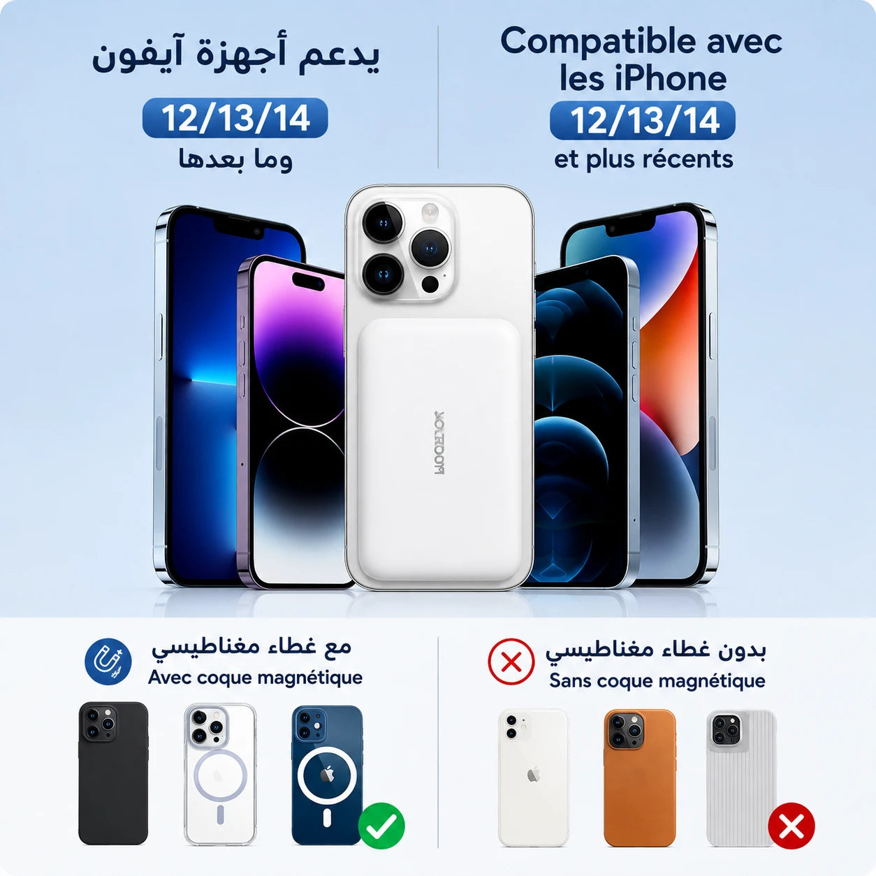 Power Bank JOYROOM JR-W020, 10000mAh, charge magnétique sans fil 15W et PD 20W filaire. Facture pro et SAV chez ARMON STORE. Livraison rapide !