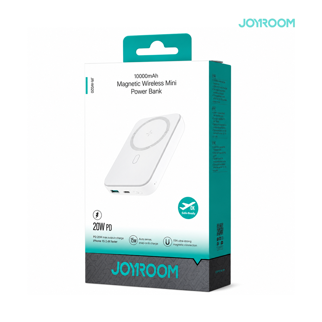 Power Bank JOYROOM JR-W020, 10000mAh, charge magnétique sans fil 15W et PD 20W filaire. Facture pro et SAV chez ARMON STORE. Livraison rapide !