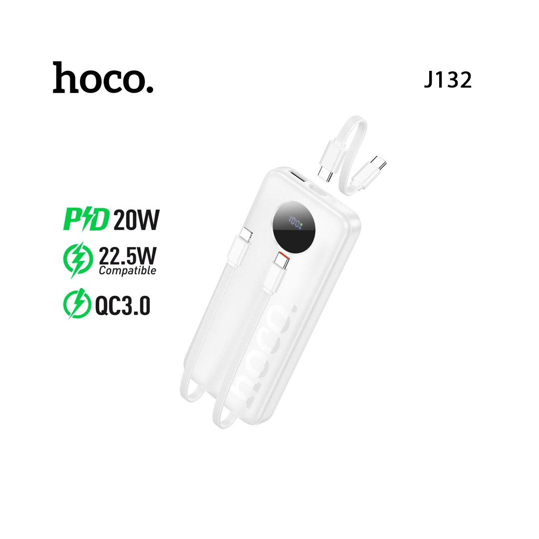 Power Bank HOCO J132 10000mAh 22.5W + PD 20W avec Câbles Intégrés et Écran LED