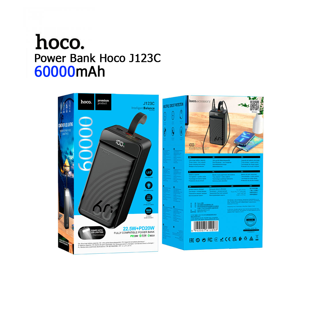 Power Bank Hoco J123C 60000mAh - Charge Super Rapide 22.5W (PD20W / QC3.0)