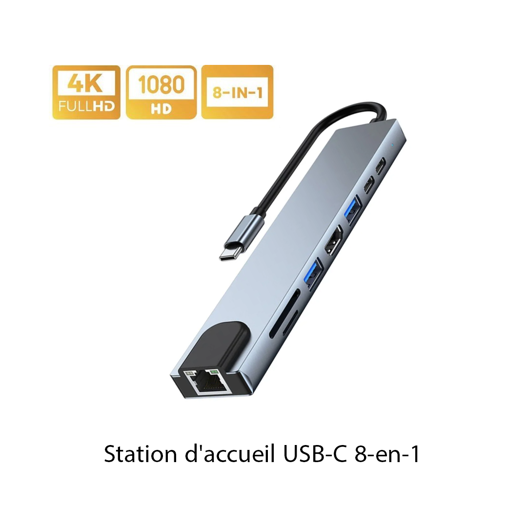 Station d'accueil USB-C 8-en-1 – Sortie HDMI 4K, Ethernet Gigabit et Ports USB