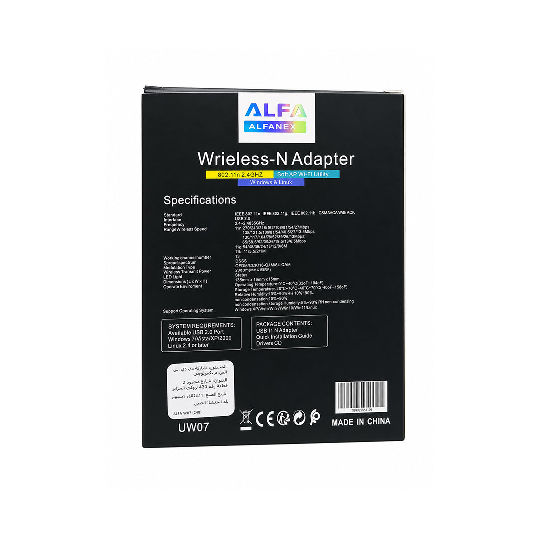 ALFA ALFANEXT UW07 - Adaptateur Wi-Fi USB Wireless-N 300 Mbps