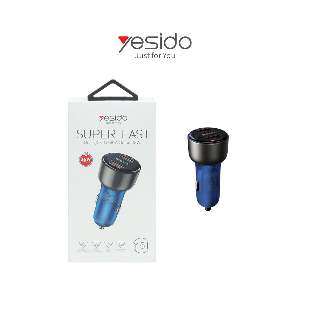 Chargeur Allume-Cigare Double Yesido Y51 | Fast Charge 36W