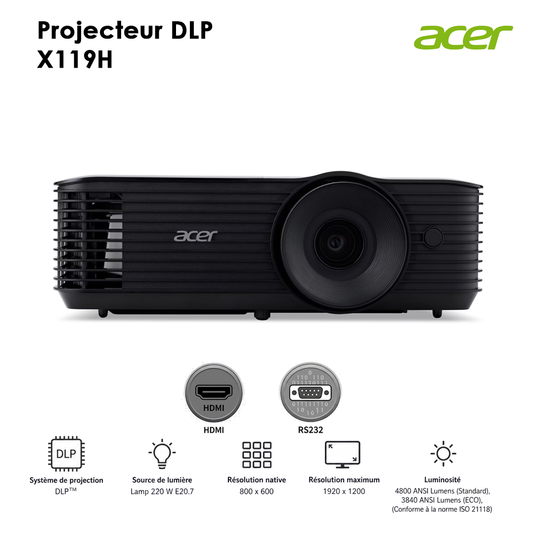 Projecteur DLP Acer X119H SVGA 4800 Lumens HDMI/VGA