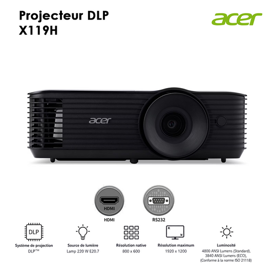 Projecteur DLP Acer X119H SVGA 4800 Lumens HDMI/VGA