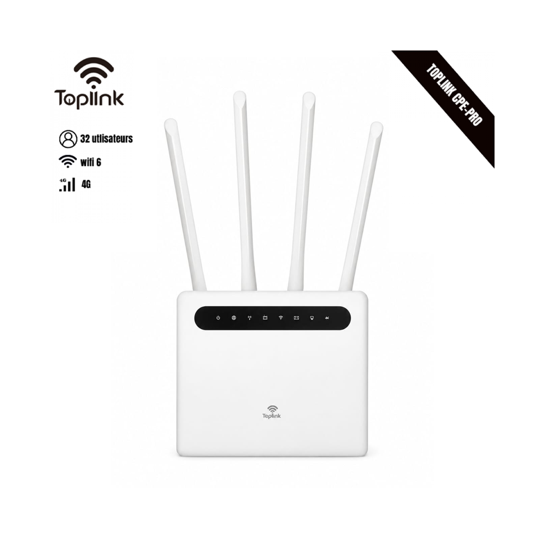 Routeur 4G LTE CPE Pro TOPLINK – Wi-Fi 6 / Carte SIM (Jusqu'à 32 Utilisateurs)