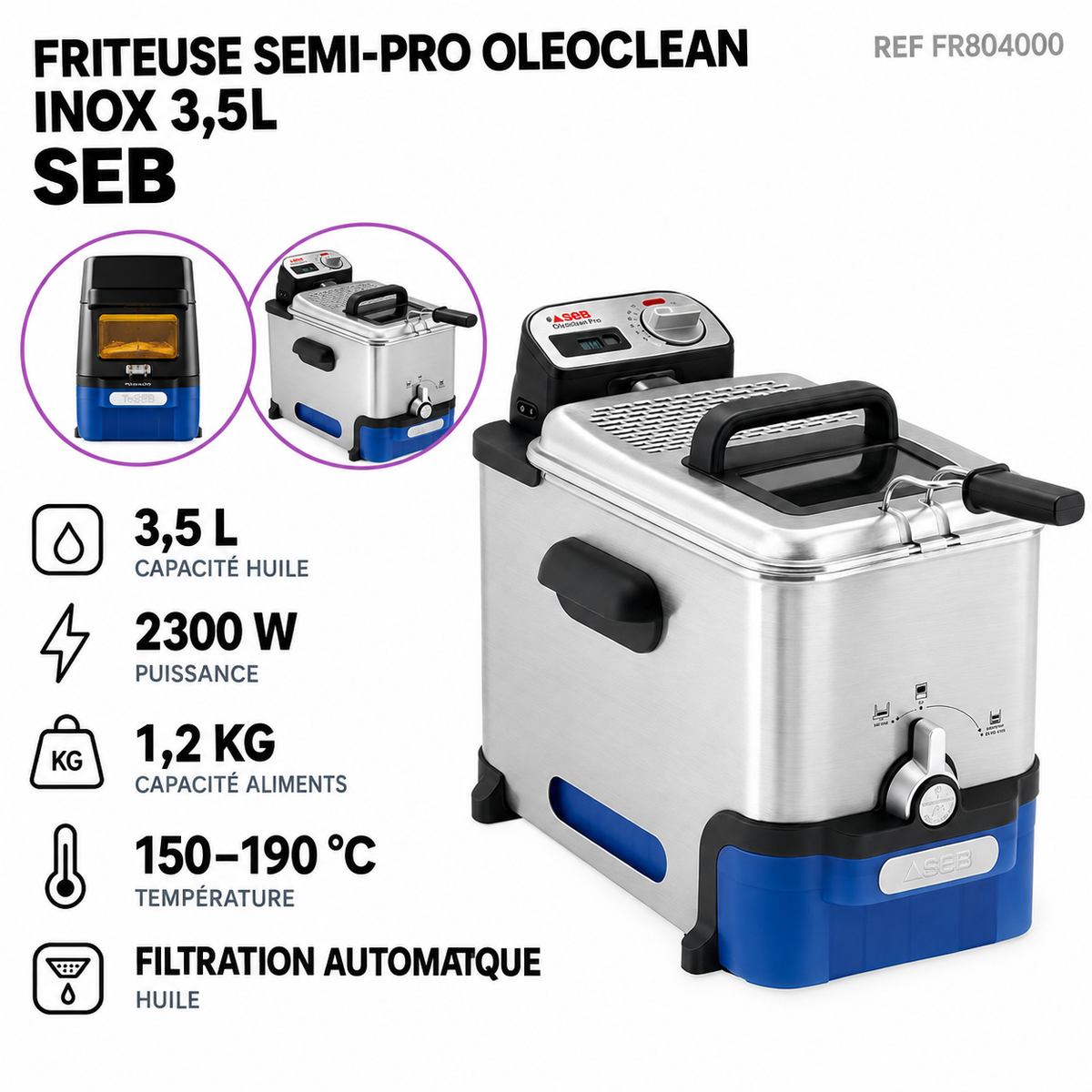 Friteuse Électrique en Inox - SEB ref : FR804000