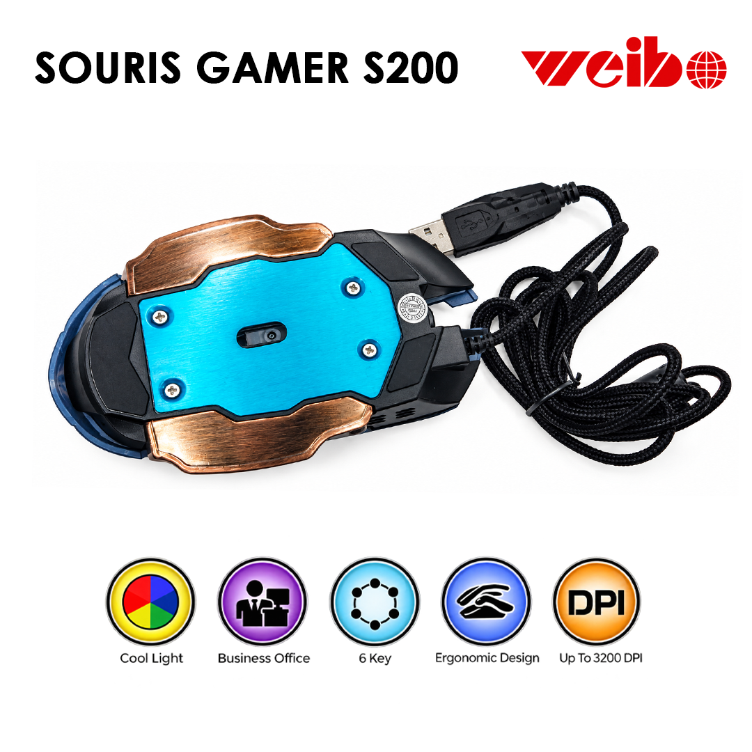 Souris Gamer Weibo S200 - Rétroéclairage RGB et 6 Boutons