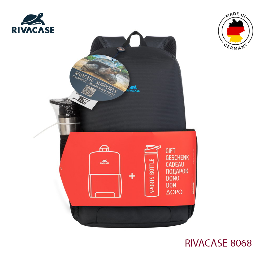 Sac a Dos PC Portable 15.6" RIVACASE 8068 Noir + Gourde Sport Offerte