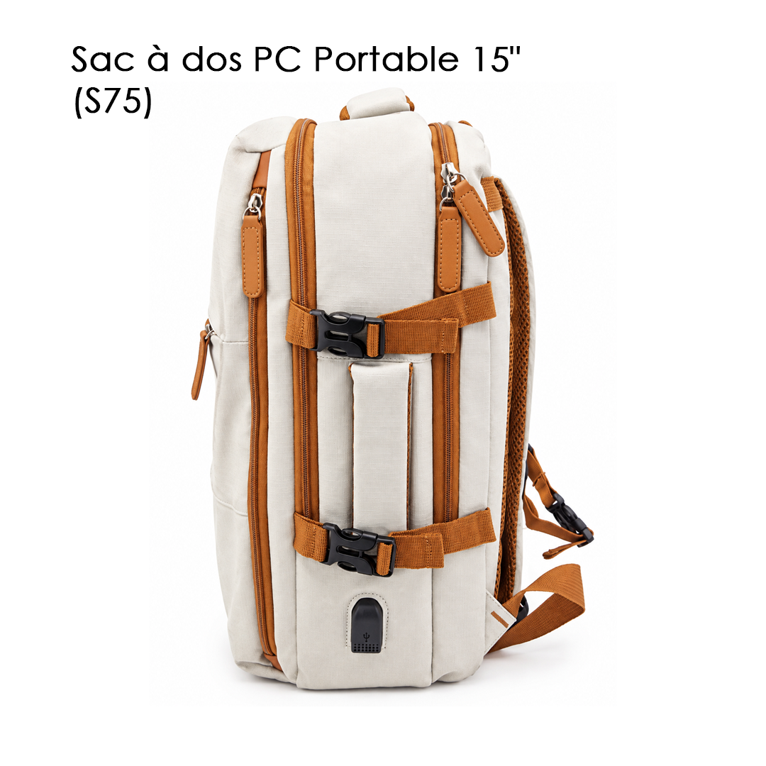 Sac à dos PC Portable 15" (S75) Beige & Cognac