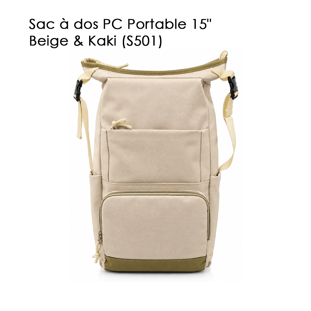Sac à dos PC Portable 15" Beige & Kaki (S501)