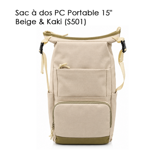 Sac à dos PC Portable 15" Beige & Kaki (S501)